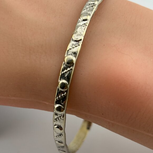 925 Silver Solid Bangle "Dot" Bracelet - Picture 3 of 5